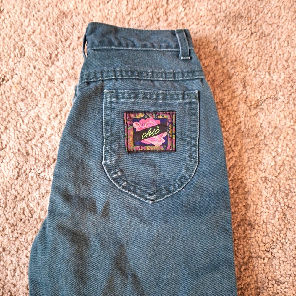 Chic Vintage‎ Girls 90s Jeans Western Tapered Green Denim Patch Straight Leg 12